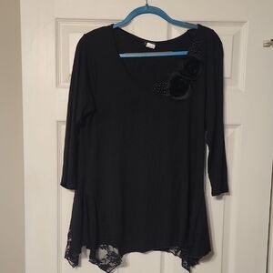 VENUS Black Tunic with Floral Accents